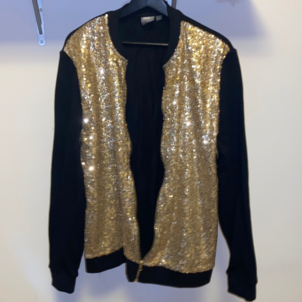 ASOS Gold Sequin Bomber Jacket L